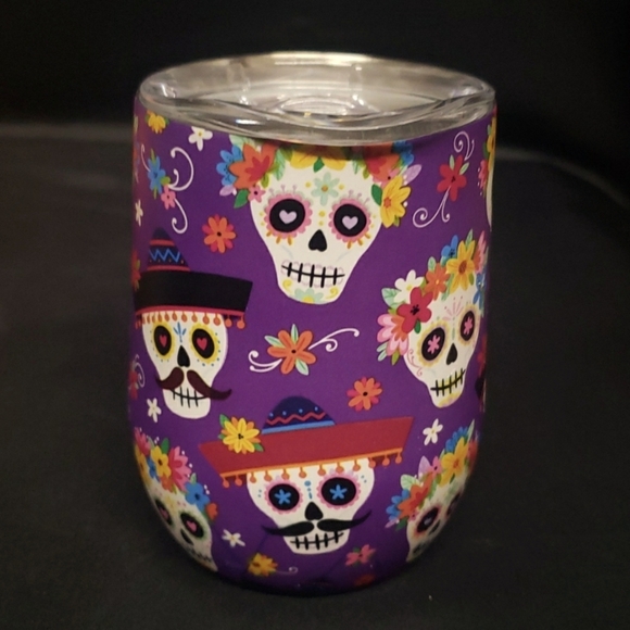 Clementine Paper NWT 12 oz. Insulated Stainless Tumbler, Sugar Skull Floral - Picture 4 of 6